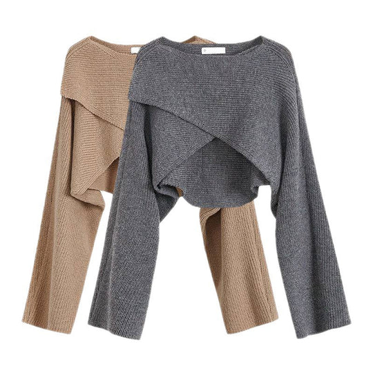 Damen lässiger Cropped-Pullover mit asymmetrischem Schnitt und strukturierter Oberfläche EB