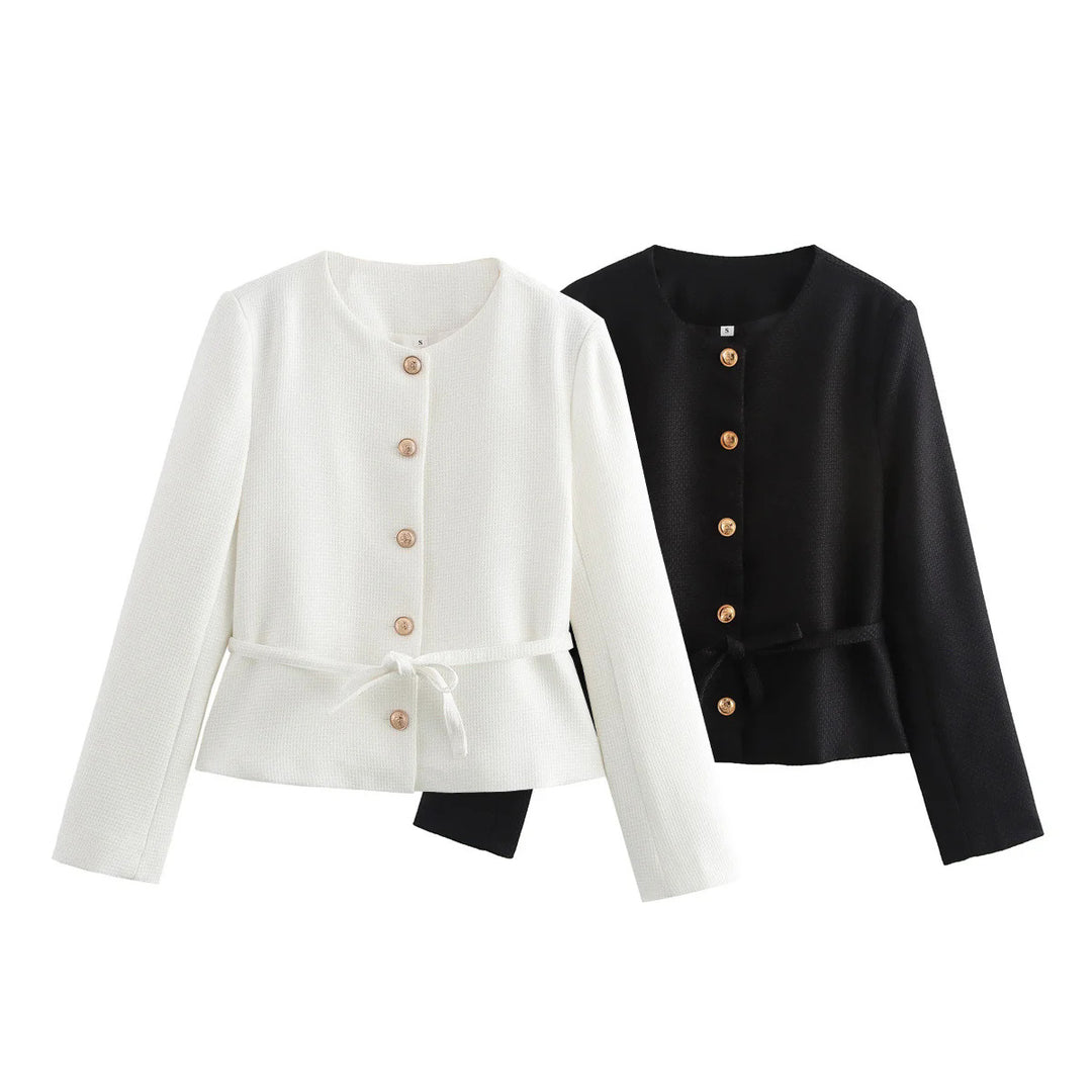 Damen stylistische Übergangsjacke mit Knopfdetails und Bindeband EB