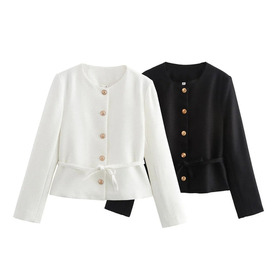 Damen stylistische Übergangsjacke mit Knopfdetails und Bindeband EB