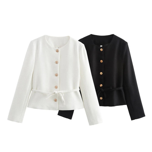 Damen stylistische Übergangsjacke mit Knopfdetails und Bindeband EB