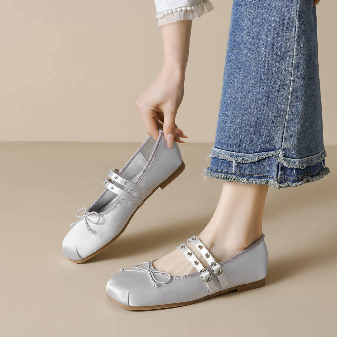 Damen Ballerinas mit verstellbarem Riemen und stilvollem Schleifendetail EB
