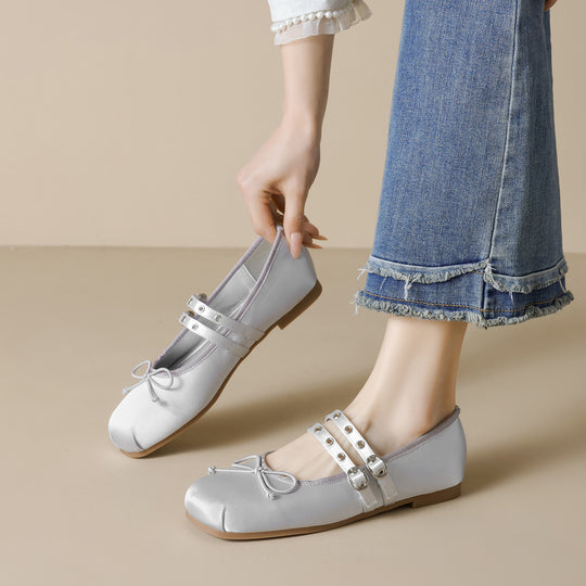 Damen Ballerinas mit verstellbarem Riemen und stilvollem Schleifendetail EB