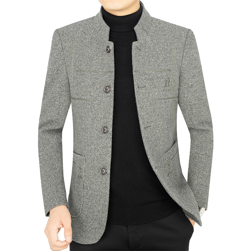 Herren Kurzmantel-Blazer mit Stehkragen und dekorativen Ziernähten EB