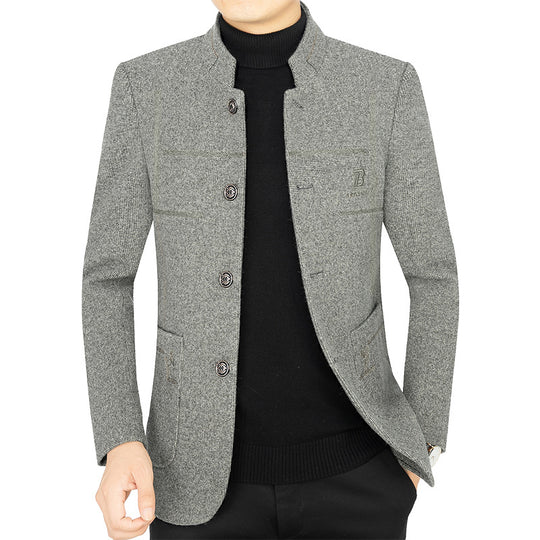 Herren Kurzmantel-Blazer mit Stehkragen und dekorativen Ziernähten EB
