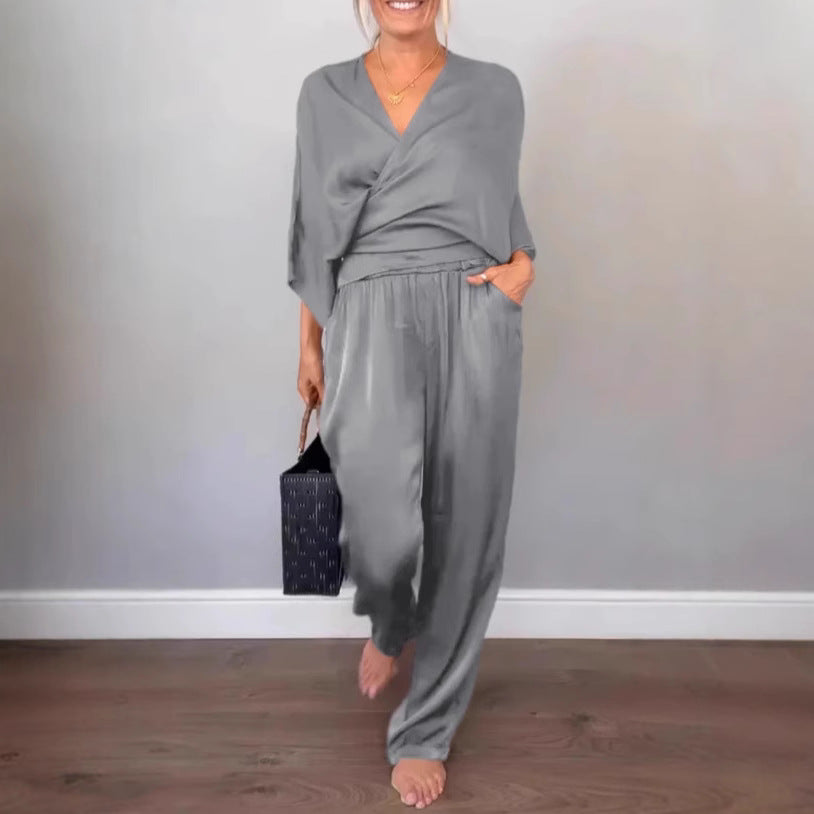 Damen elegantes und bequemes Satin-Hosenanzug EB
