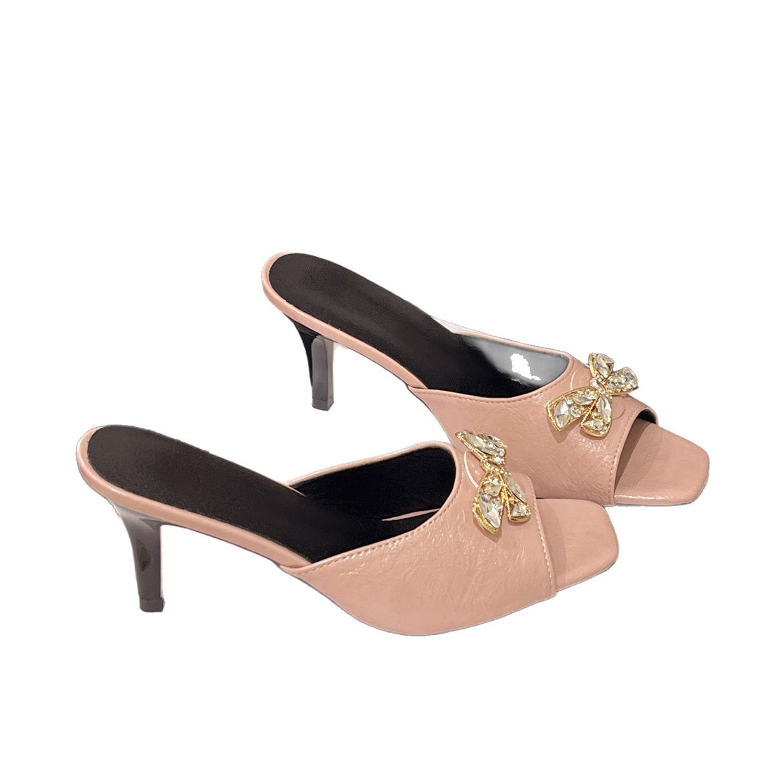 Damen Glamouröse Mules mit funkelnden Schleifen und elegantem Absatz EB