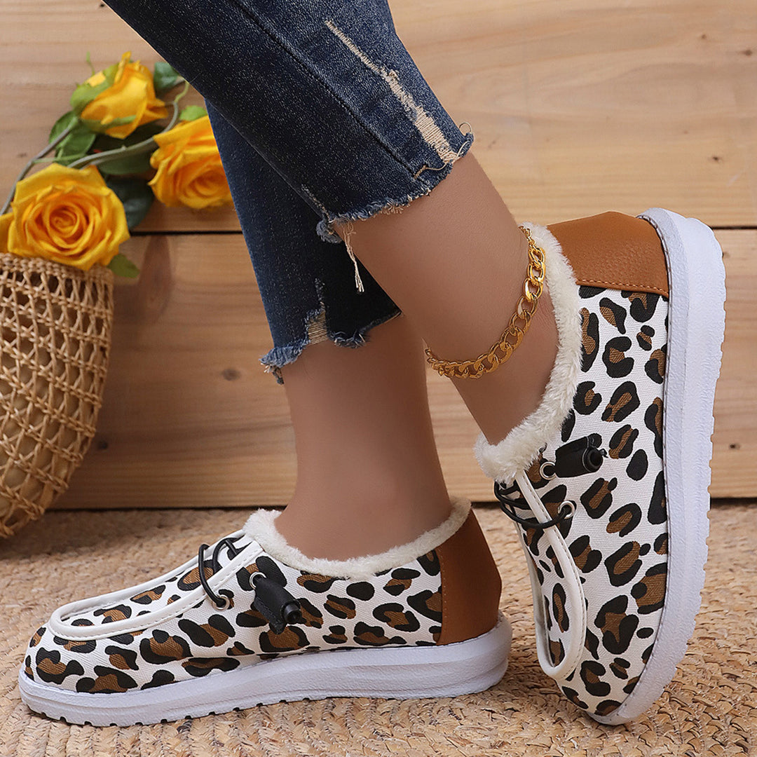 Damen Gemütliche Sneakers aus weich gefüttertem Material mit Leopardenmuster EB