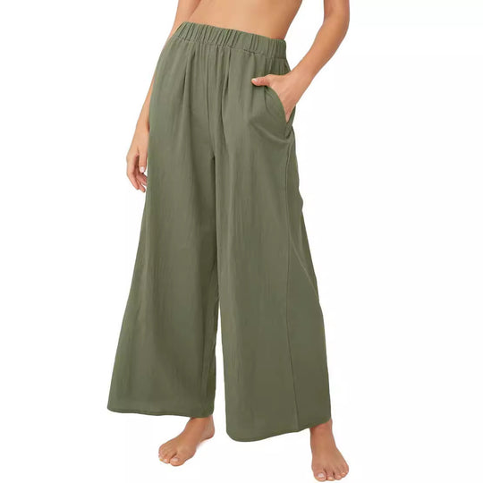 Damen Weit geschnittene Sommerhose mit elastischem Bund und praktischen Seitentaschen EB