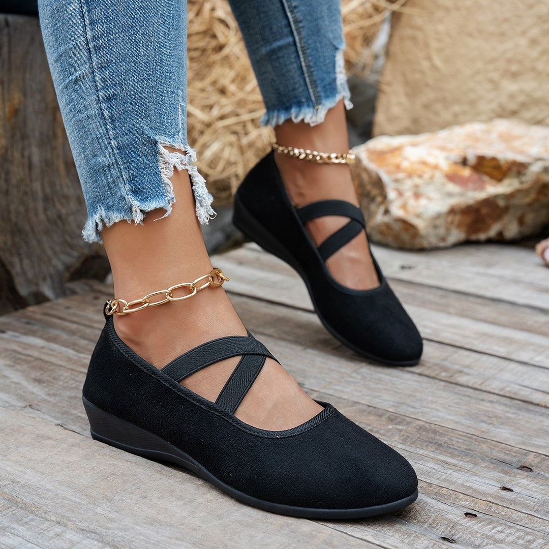 Damen Komfortable und elegante Ballerinas mit verstellbaren Kreuzriemen EB