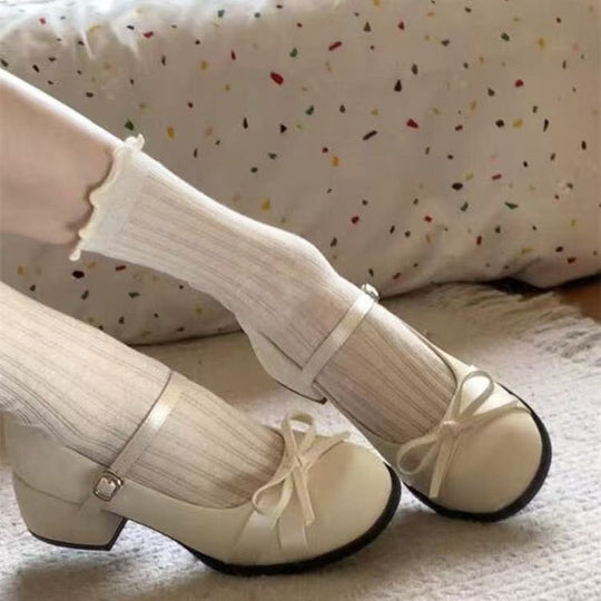 Damen Elegante Mary Jane Schuhe mit dekorativen Schleifen und großzügigem Blockabsatz EB