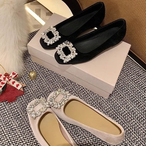 Damen Ballerina-Schuhe mit luxuriösem Strassbesatz und samtigem Obermaterial EB