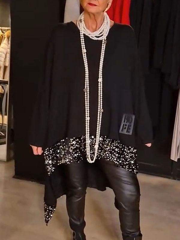 Damen Elegantes und fließendes asymmetrisches Strickoberteil EB