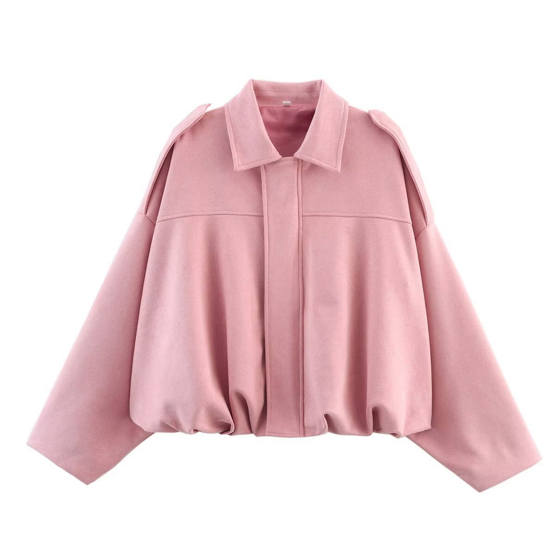 Damen nan Oversize-Kurzjacke mit Ballon-Saum, Schulterpatten und verdeckter Frontleiste EB