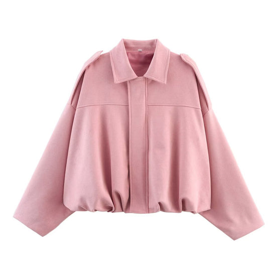 Damen nan Oversize-Kurzjacke mit Ballon-Saum, Schulterpatten und verdeckter Frontleiste EB