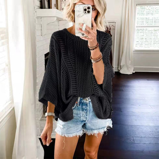 Damen lässiger Strickoversize-Pullover EB