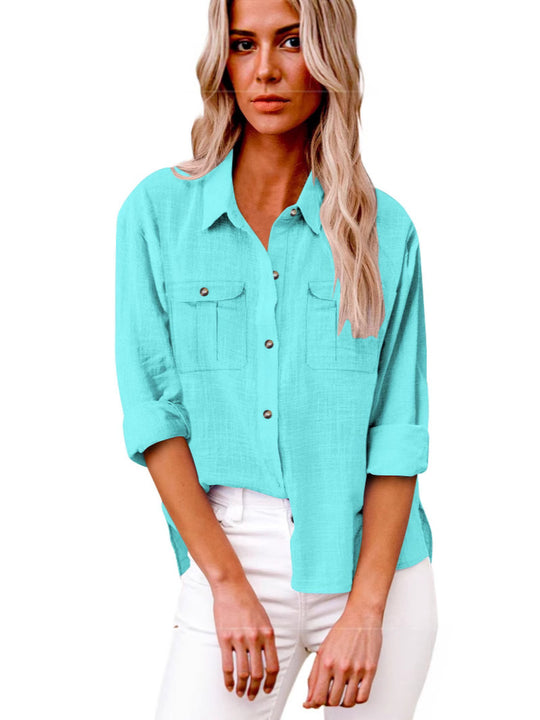 Damen Leichte Oversize-Hemdbluse aus Baumwollmischung mit Brusttaschen EB