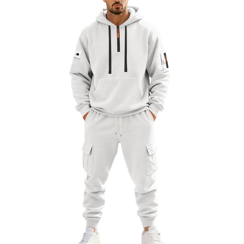Herren nan technischer Cargo-Jogginganzug mit Halbzip, Kapuze und Mehrfachtaschen EB