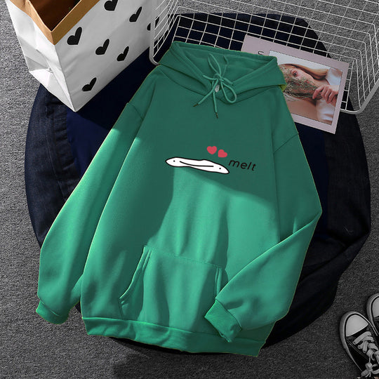 Damen nan Kapuzenpullover mit minimalistischer Grafik, lockerer Oversize-Passform und Kängurutasche EB