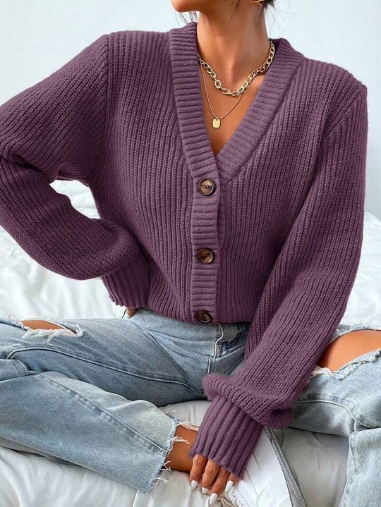 Damen bequeme Strickjacke mit schickem V-Ausschnitt EB