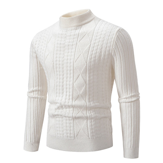 Herren Grobstrickpullover mit modernem Zopfmuster und hohem Kragen EB