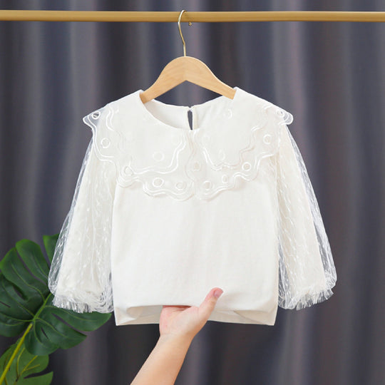 Mädchen elegante Bluse mit transparenten Tüllärmeln EB