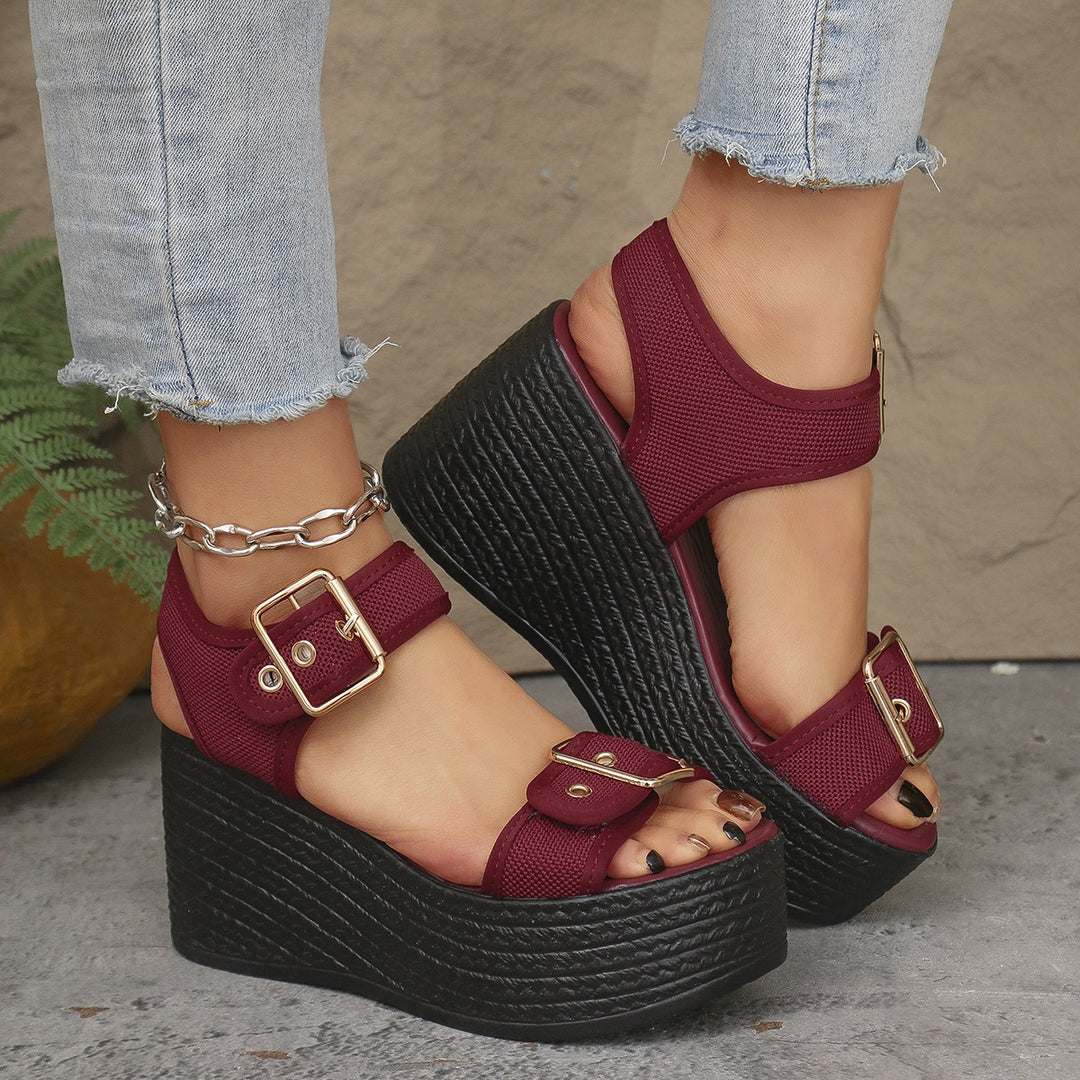 Damen Sportliche Plateau-Sandalen mit verstellbaren Riemen EB