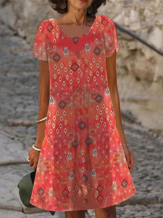 Damen lässiges Sommerkleid mit modernen Mustern und femininem Schnitt EB