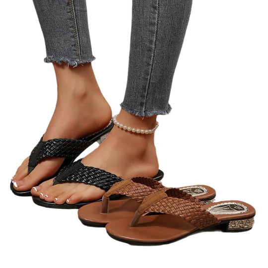 Damen komfortable Zehentrenner-Sandalen mit geflochtenem Riemendesign EB