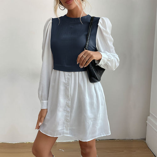 Damen Blusenkleid mit Puffärmeln und tailliertem Oberteil EB