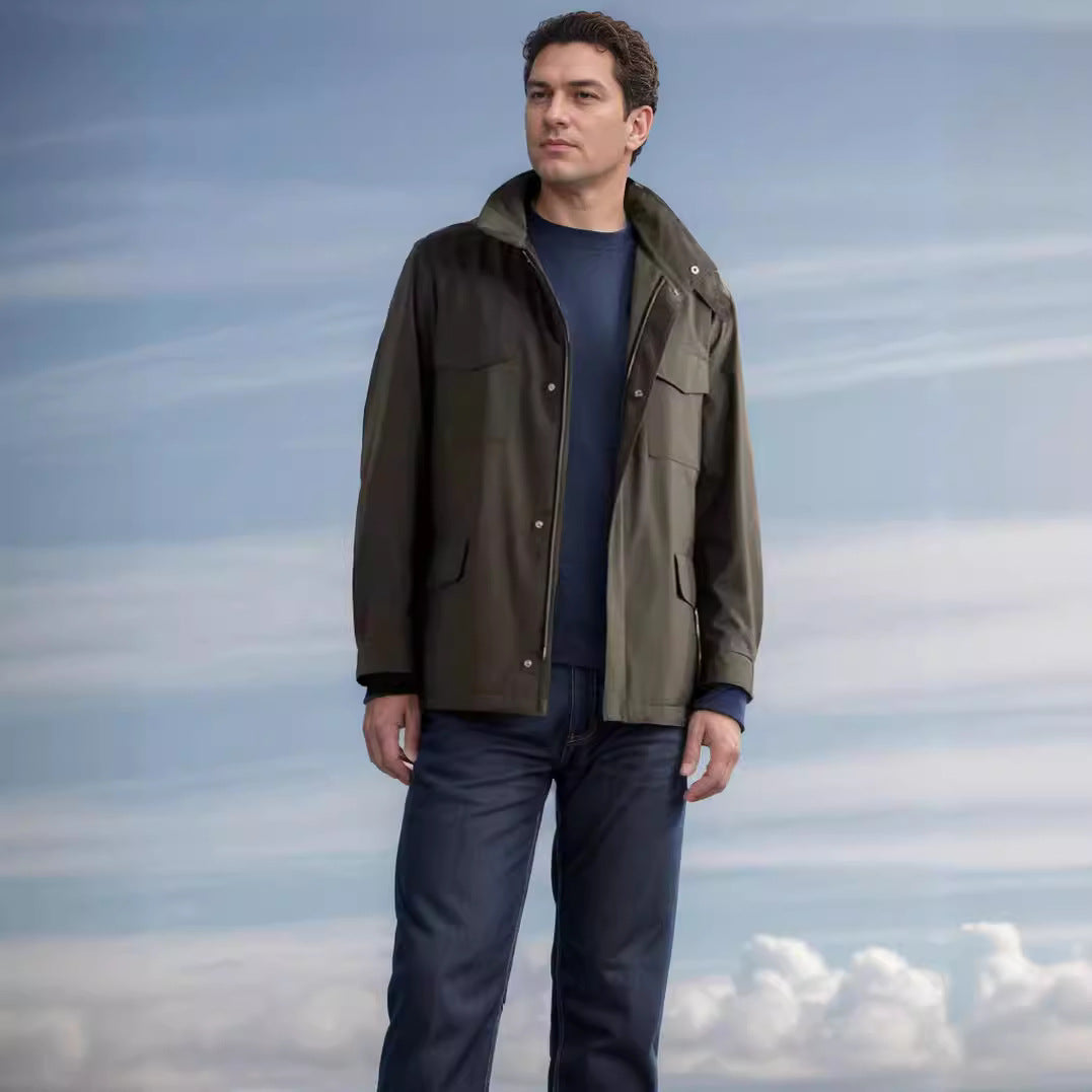 Herren leichte Multifunktionsjacke mit praktischen Taschen und hohem Kragen EB