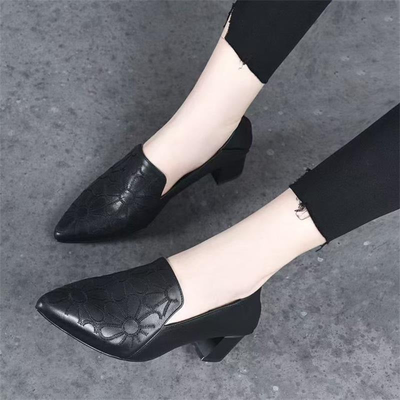 Damen Elegante und modische Slingback-Pumps mit Blumendesign und Blockabsatz EB