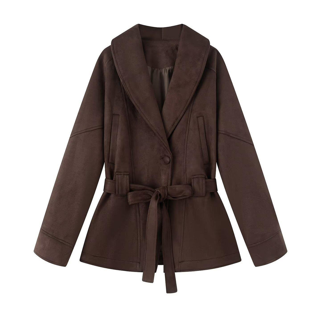 Damen elegante Jacke mit Taillengürtel und modernem Kragen EB