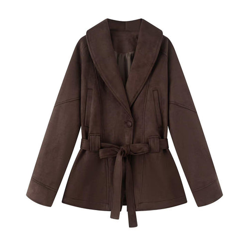 Damen elegante Jacke mit Taillengürtel und modernem Kragen EB