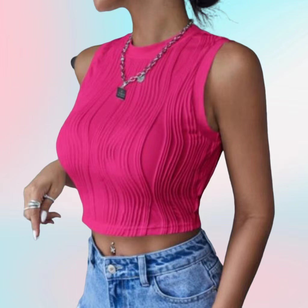 Damen Crop-Top mit strukturierter Oberfläche und hohem Hals EB