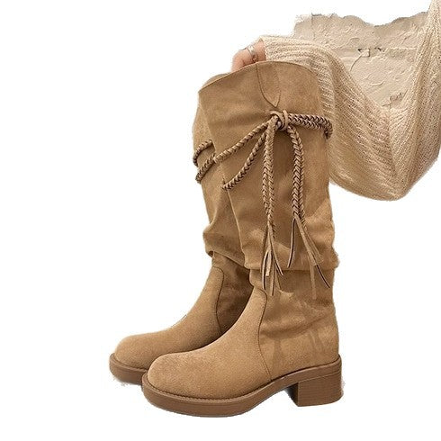 Damen Knöcheltief-Stiefel mit raffiniertem Falten-Design und dekorativem Schnürdetail EB