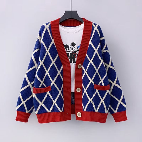 Damen Grobstrickcardigan mit Karomuster EB