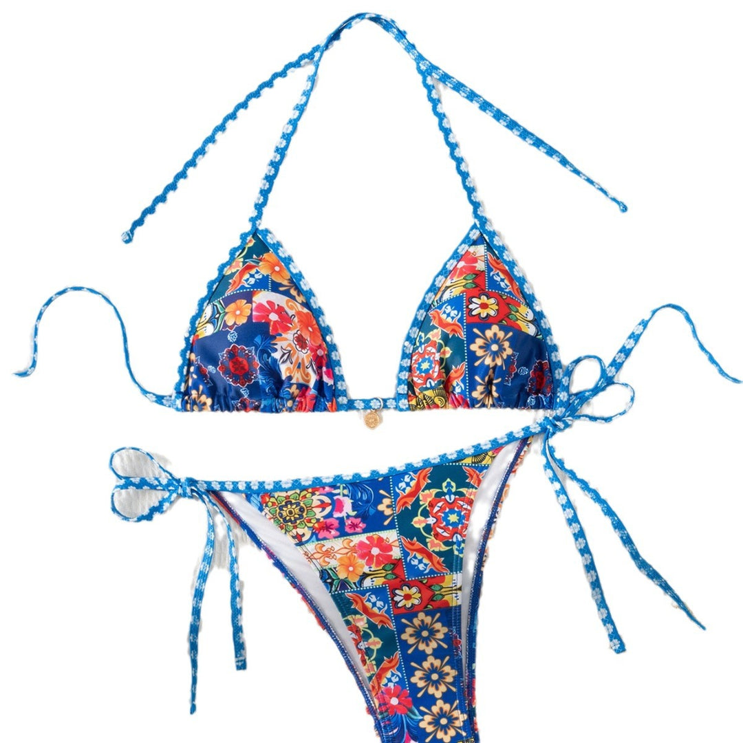 Damen Triangel-Bikini mit floralem Muster und Raffungen EB