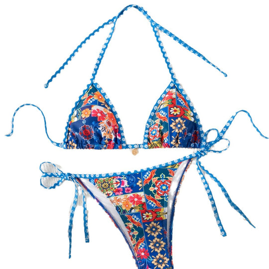 Damen Triangel-Bikini mit floralem Muster und Raffungen EB