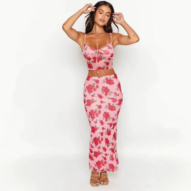 Damen Crop-Top mit floralem Design und verstellbaren Trägern EB