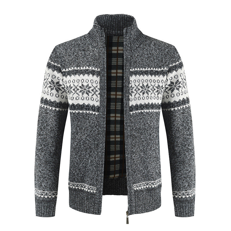 Herren Strickjacke mit modernem Norweger-Muster und hohem Kragen EB