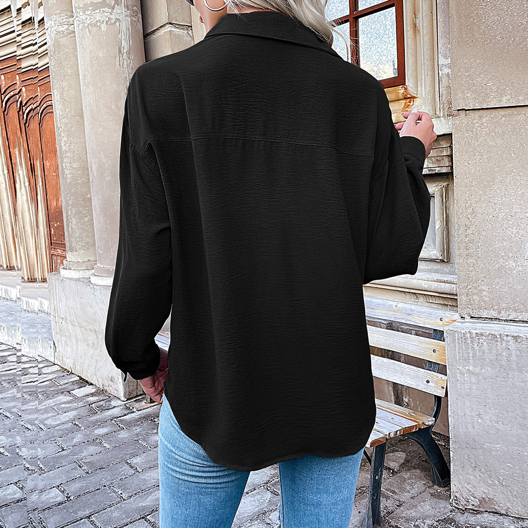 Damen Lockeres Blusenshirt aus leichtem Material mit Knopfleiste EB