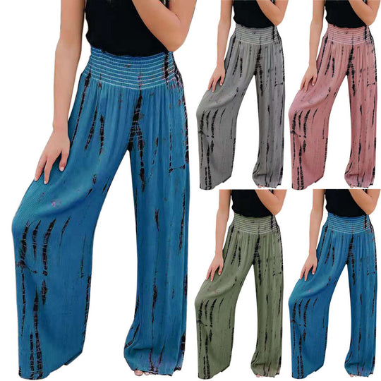 Damen Weit geschnittene Palazzo-Hose mit elastischem Bund und modischem Print EB