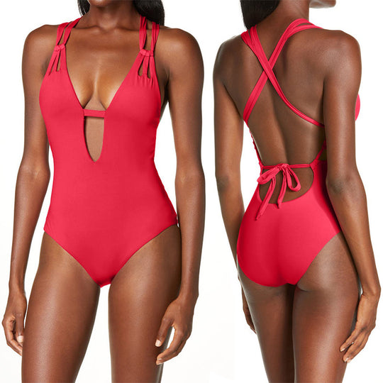 Damen Cut-Out Badeanzug mit modischen Kreuzträgern EB