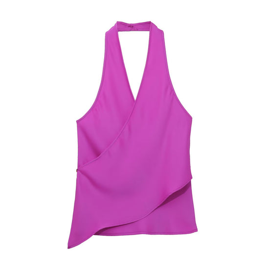 Damen elegantes Haltertop mit asymmetrischem Schnitt und schimmerndem Satinfinish EB