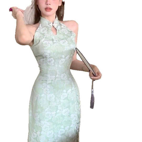 Damen Elegantes Abendkleid mit schickem Hochkragen und floralem Muster EB