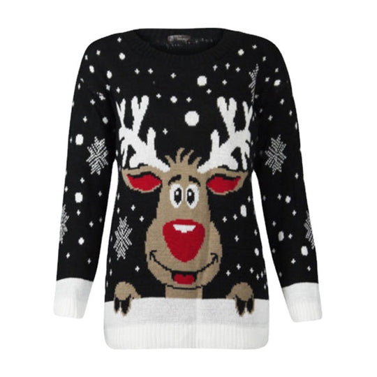 Damen Weihnachtspullover mit fröhlichem Rentier-Design und weichem Material EB