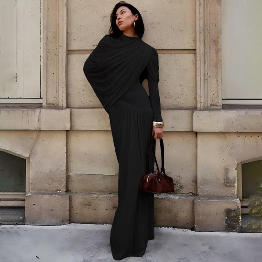 Damen Maxikleid mit innovativer Drapierung und elegantem Stoff EB