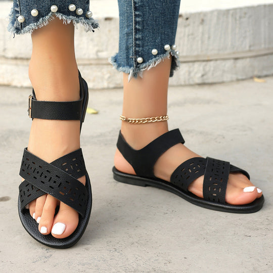 Damen bequeme Schlupfsandalen mit modischem Cut-Out-Design und elastischen Riemen EB
