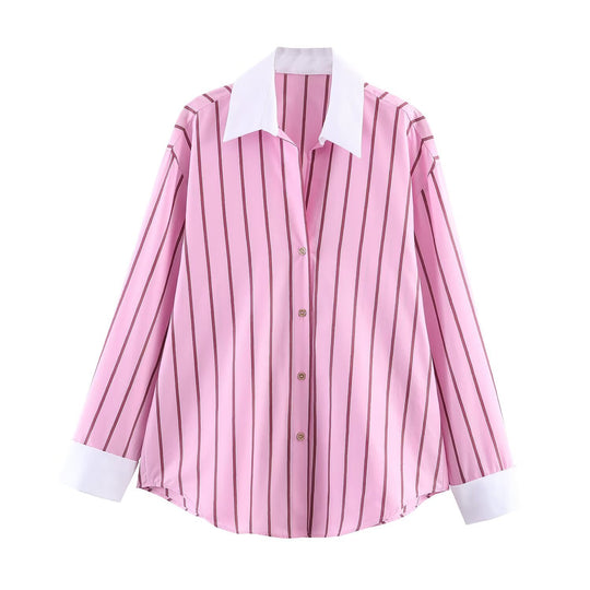 Damen nan oversized Hemd mit Kontrastkragen und Manschetten EB