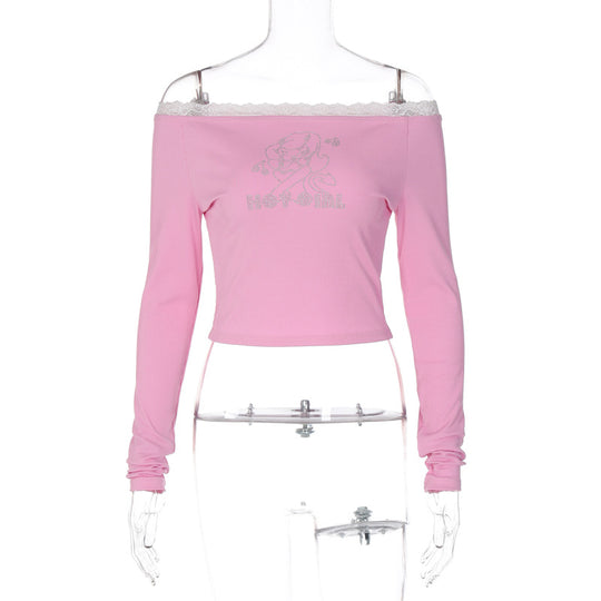 Damen Oberteil mit Off-Shoulder Design und romantischem Spitzenbesatz EB